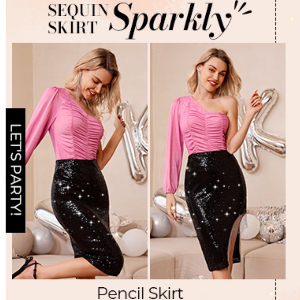 New Kate Kasin SEQUINED PARTY SKIRT IRREGULAR HEM BELOW KNEE BODYCON SKIRT